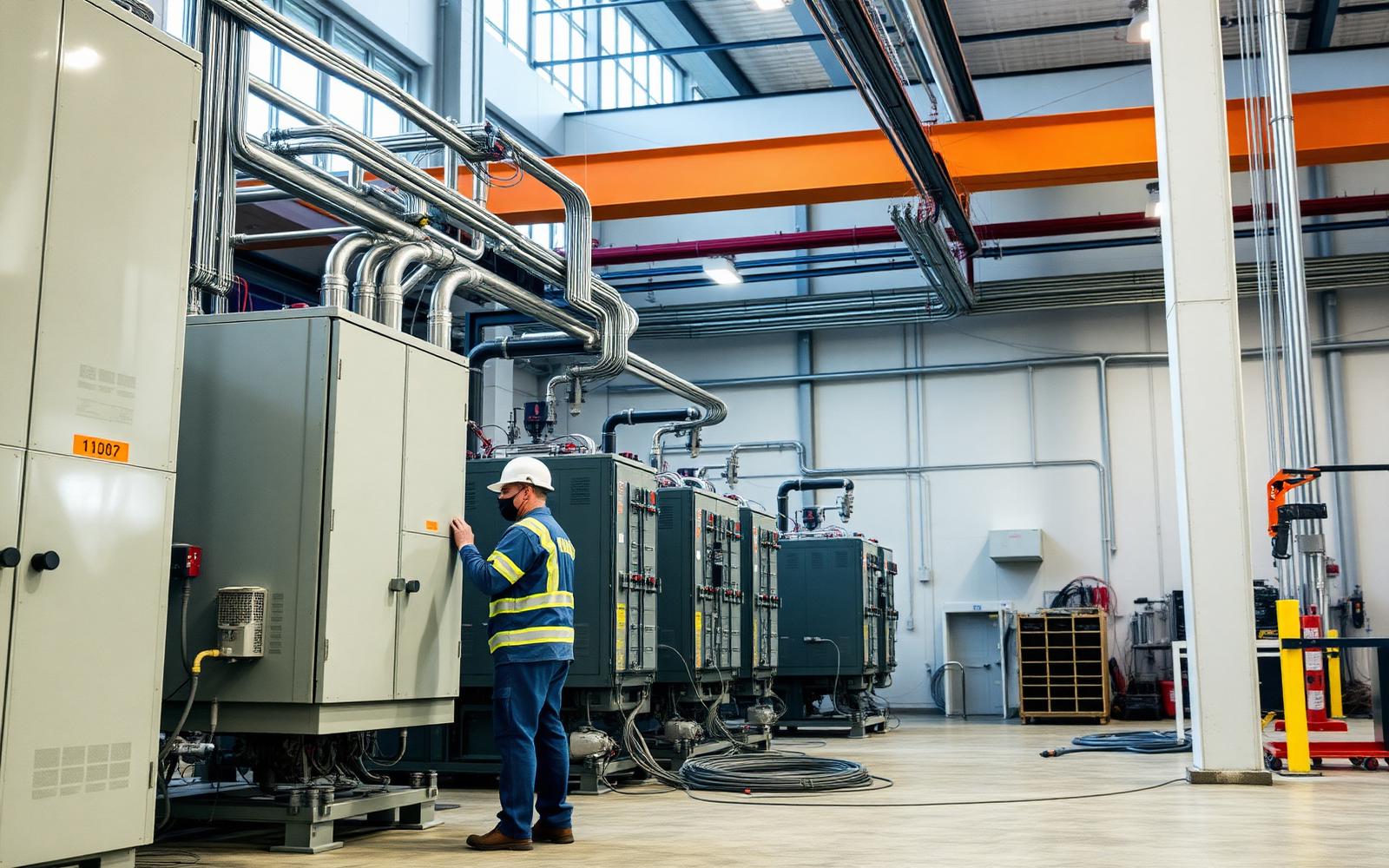 Electrical contractor working on industrial switchgear