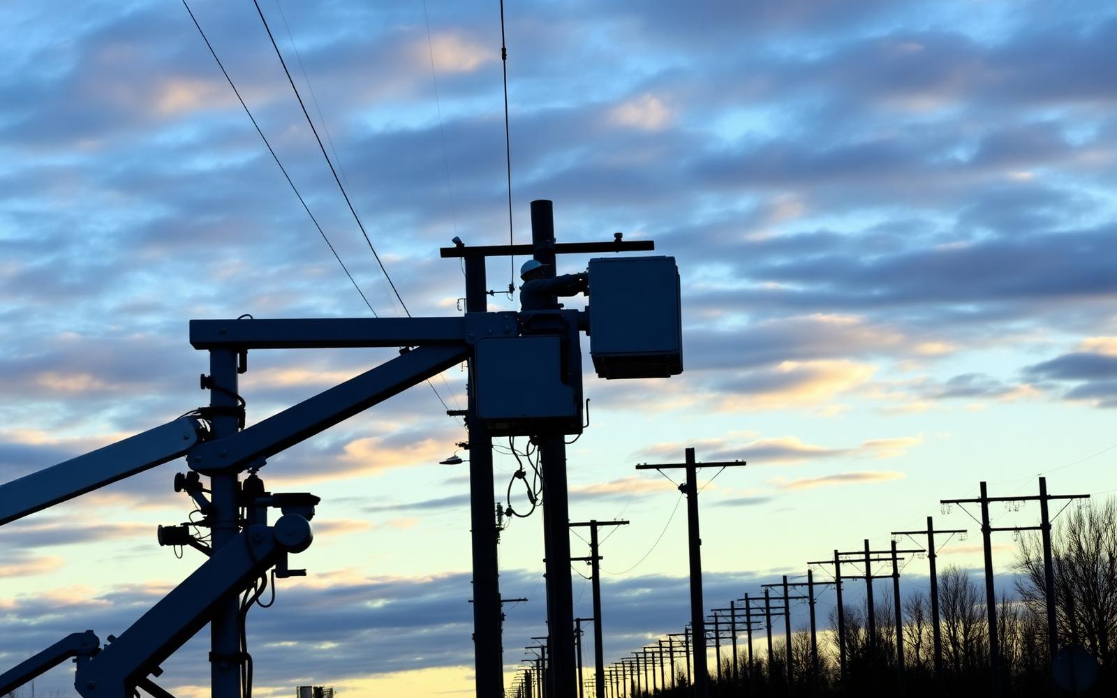 Walker's Electric power line crew installing high-voltage overhead distribution lines in Ontario